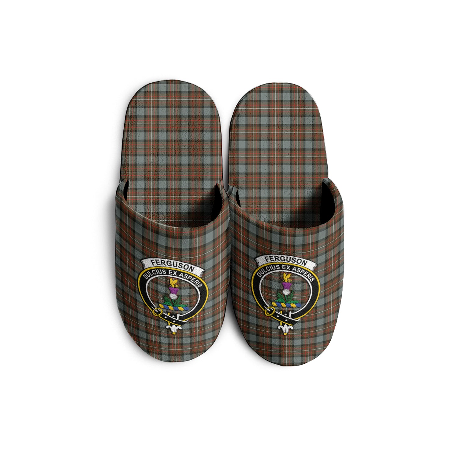 Ferguson Weathered Tartan Home Slippers with Family Crest - Tartanvibesclothing