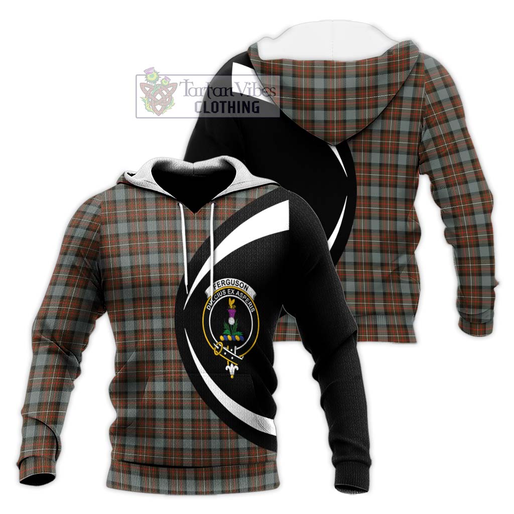 Ferguson Weathered Tartan Knitted Hoodie with Family Crest Circle Style Unisex Knitted Pullover Hoodie - Tartan Vibes Clothing