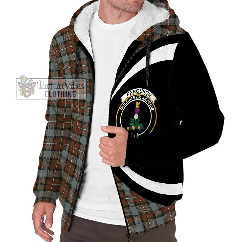 Ferguson Weathered Tartan Sherpa Hoodie with Family Crest Circle Style Unisex S - Tartan Vibes Clothing