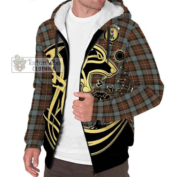 Ferguson Weathered Tartan Sherpa Hoodie with Family Crest Celtic Wolf Style