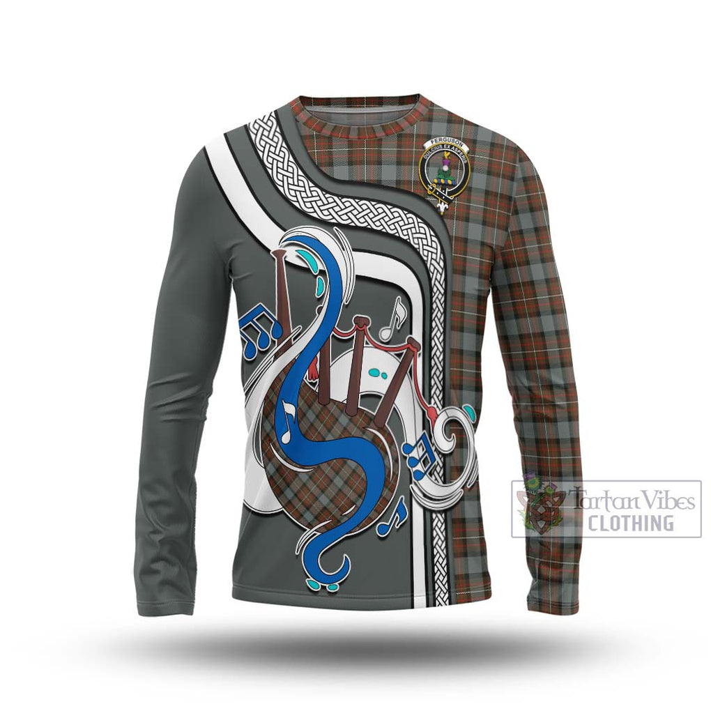 Tartan Vibes Clothing Ferguson Weathered Tartan Long Sleeve T-Shirt with Epic Bagpipe Style