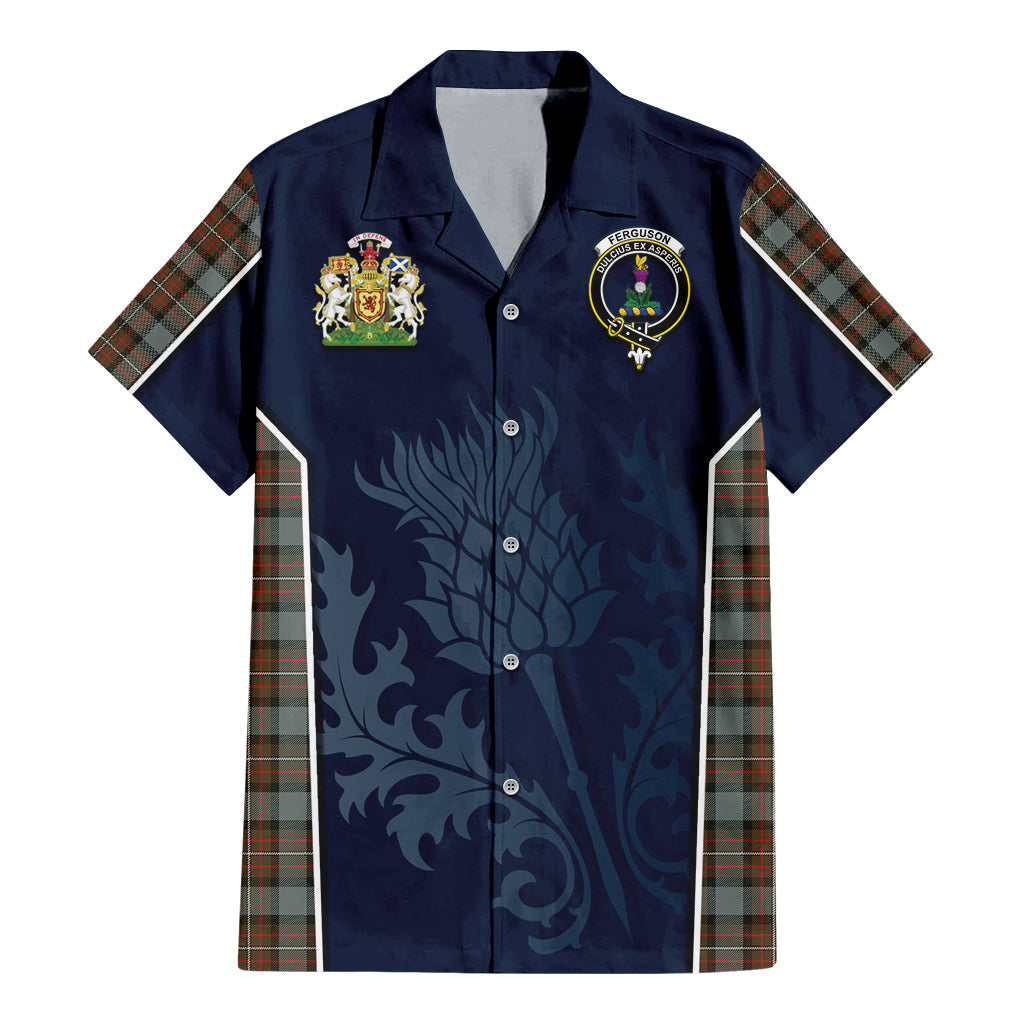 Tartan Vibes Clothing Ferguson Weathered Tartan Short Sleeve Button Up Shirt with Family Crest and Scottish Thistle Vibes Sport Style