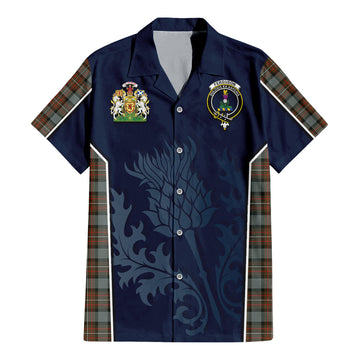 Ferguson Weathered Tartan Short Sleeve Button Up Shirt with Family Crest and Scottish Thistle Vibes Sport Style