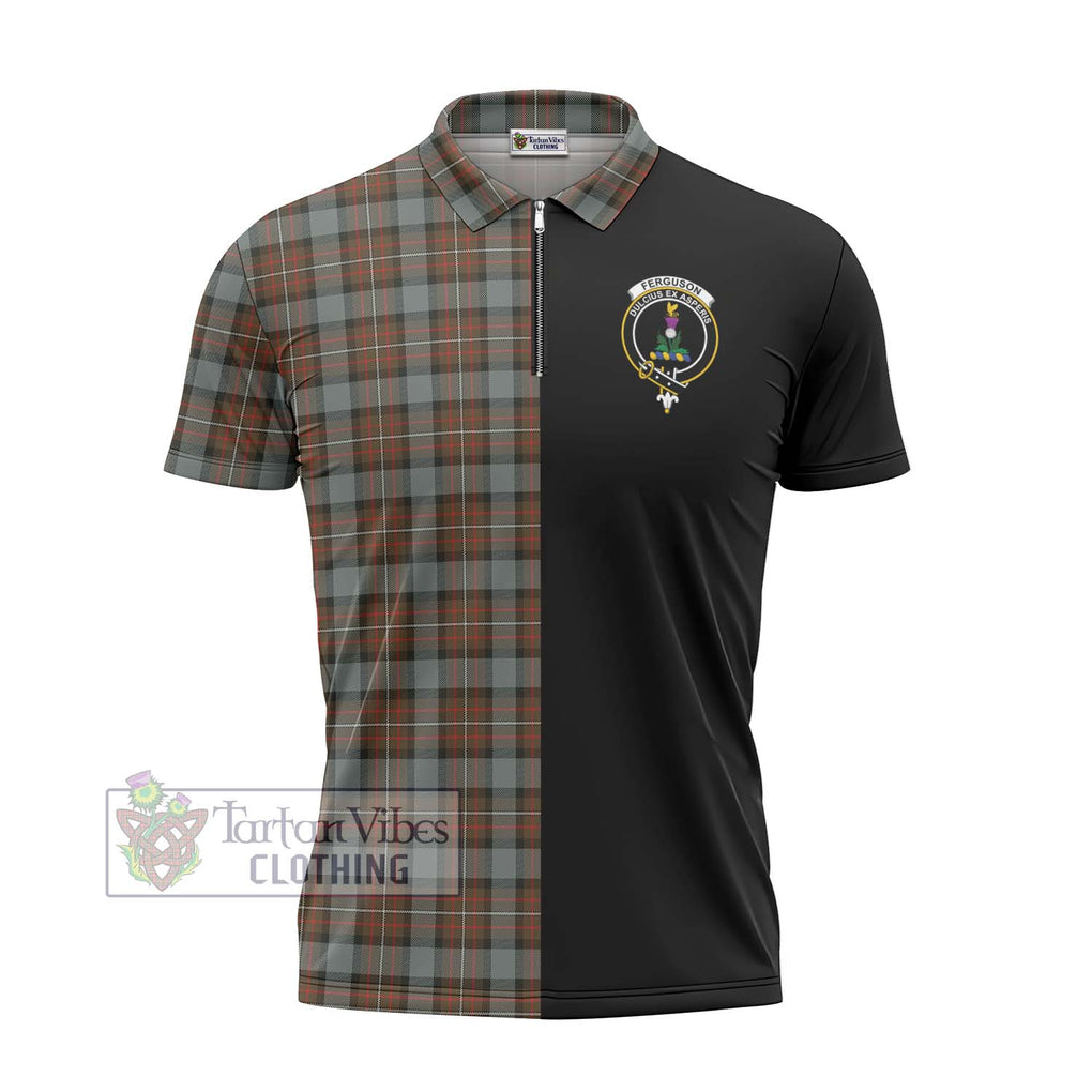 Ferguson Weathered Tartan Zipper Polo Shirt with Family Crest and Half Of Me Style - Tartanvibesclothing Shop