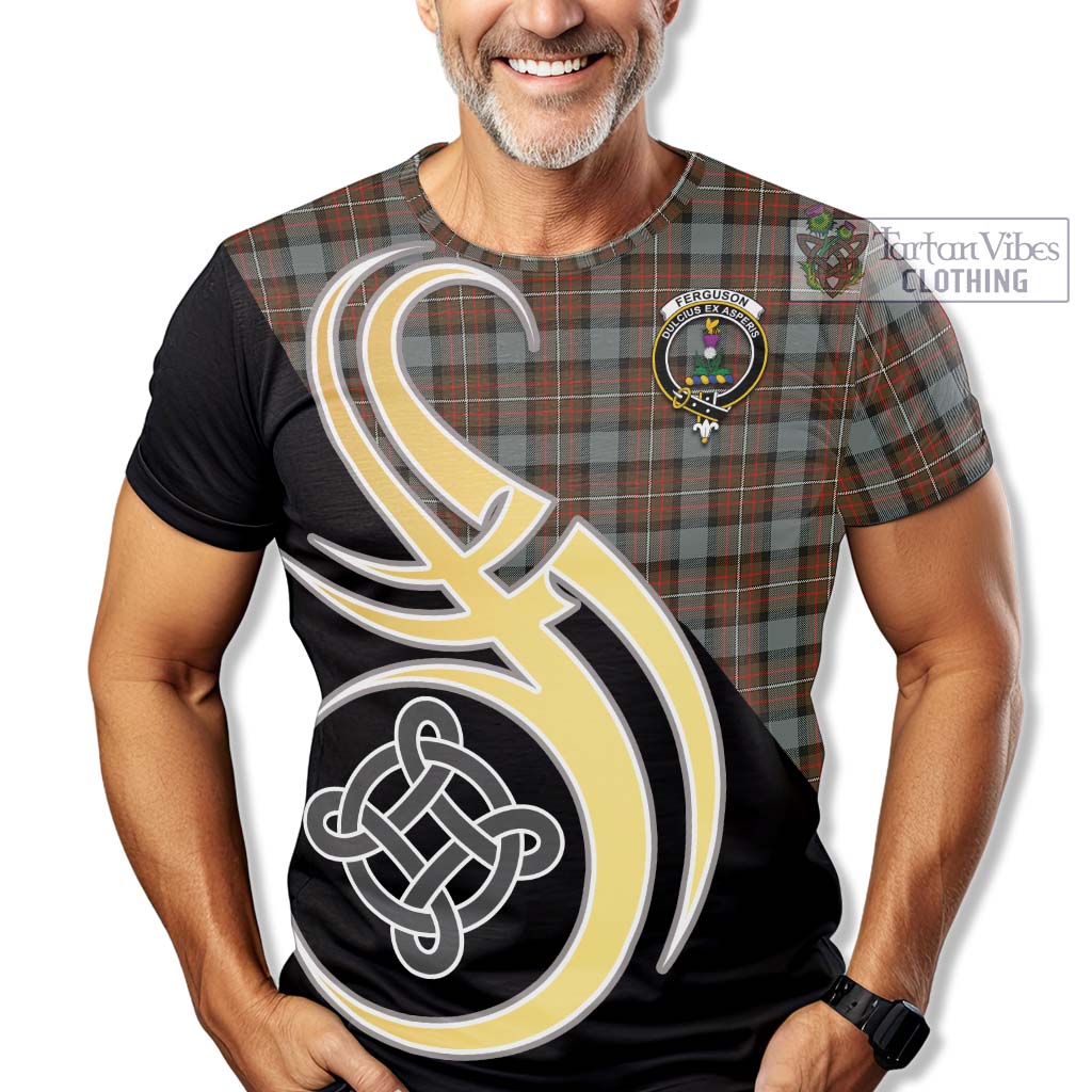 Tartan Vibes Clothing Ferguson Weathered Tartan T-Shirt with Family Crest and Celtic Symbol Style