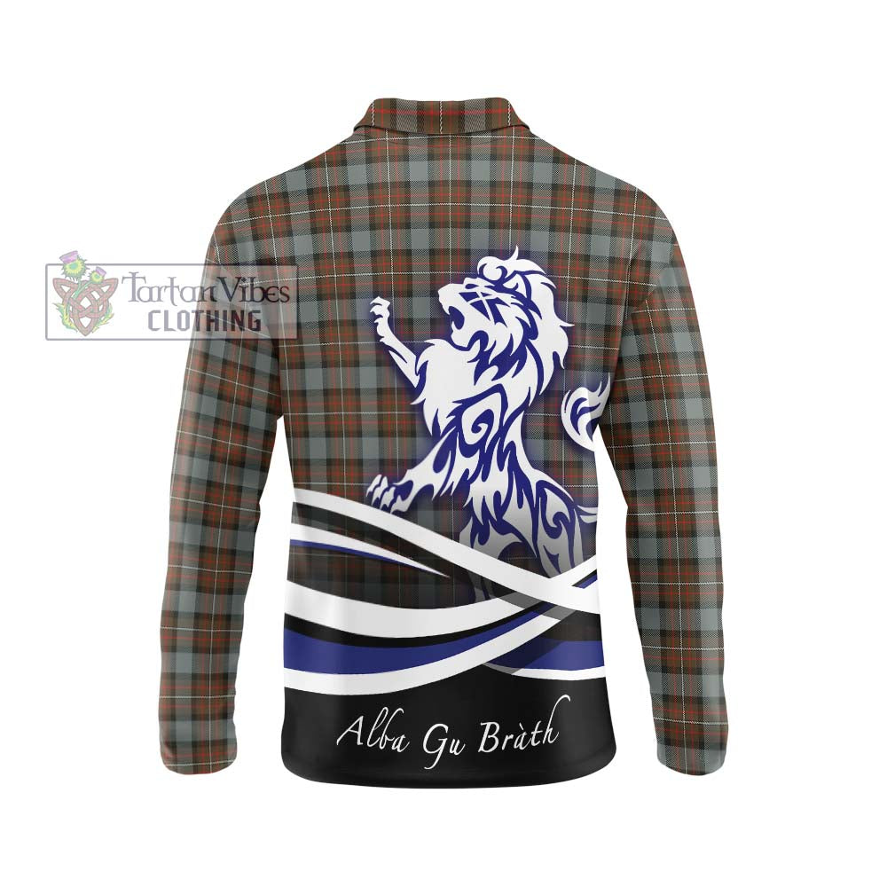 Ferguson Weathered Tartan Long Sleeve Polo Shirt with Alba Gu Brath Regal Lion Emblem - Tartanvibesclothing Shop