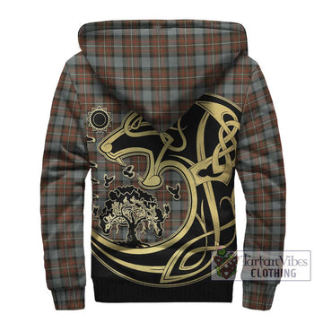 Ferguson Weathered Tartan Sherpa Hoodie with Family Crest Celtic Wolf Style