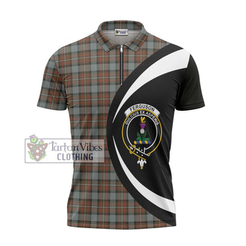 Ferguson Weathered Tartan Zipper Polo Shirt with Family Crest Circle Style