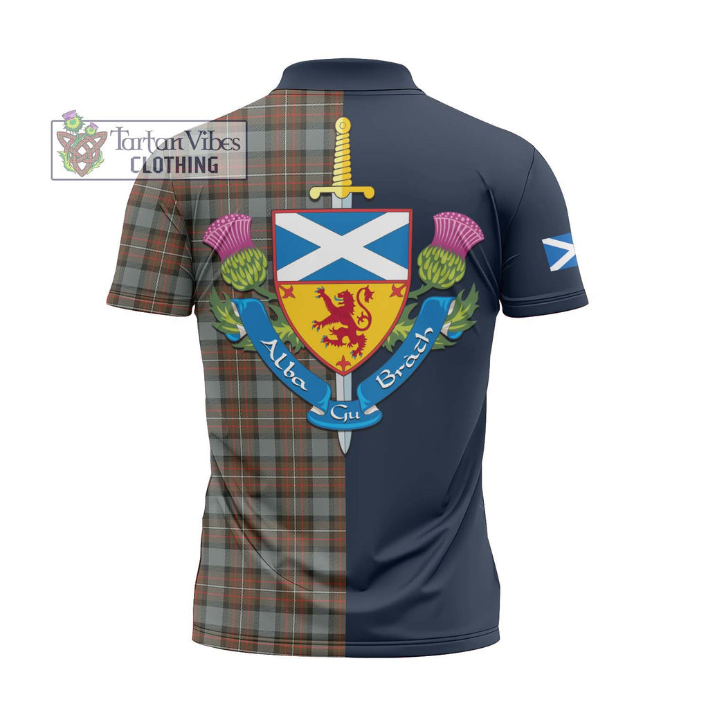 Tartan Vibes Clothing Ferguson Weathered Tartan Zipper Polo Shirt with Scottish Lion Royal Arm Half Style