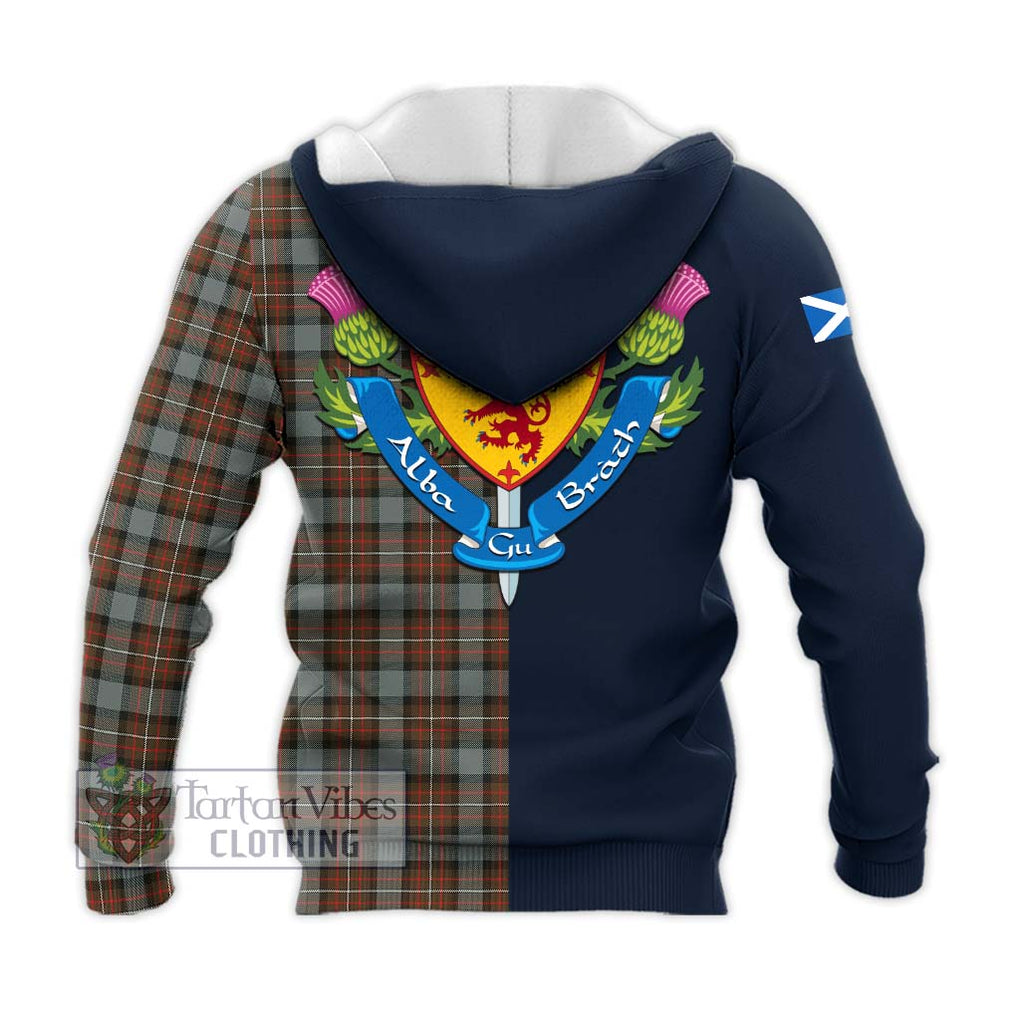 Tartan Vibes Clothing Ferguson Weathered Tartan Knitted Hoodie with Scottish Lion Royal Arm Half Style