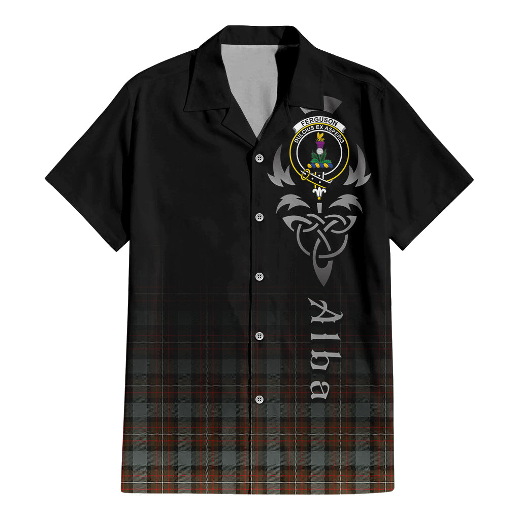 Tartan Vibes Clothing Ferguson Weathered Tartan Short Sleeve Button Up Featuring Alba Gu Brath Family Crest Celtic Inspired