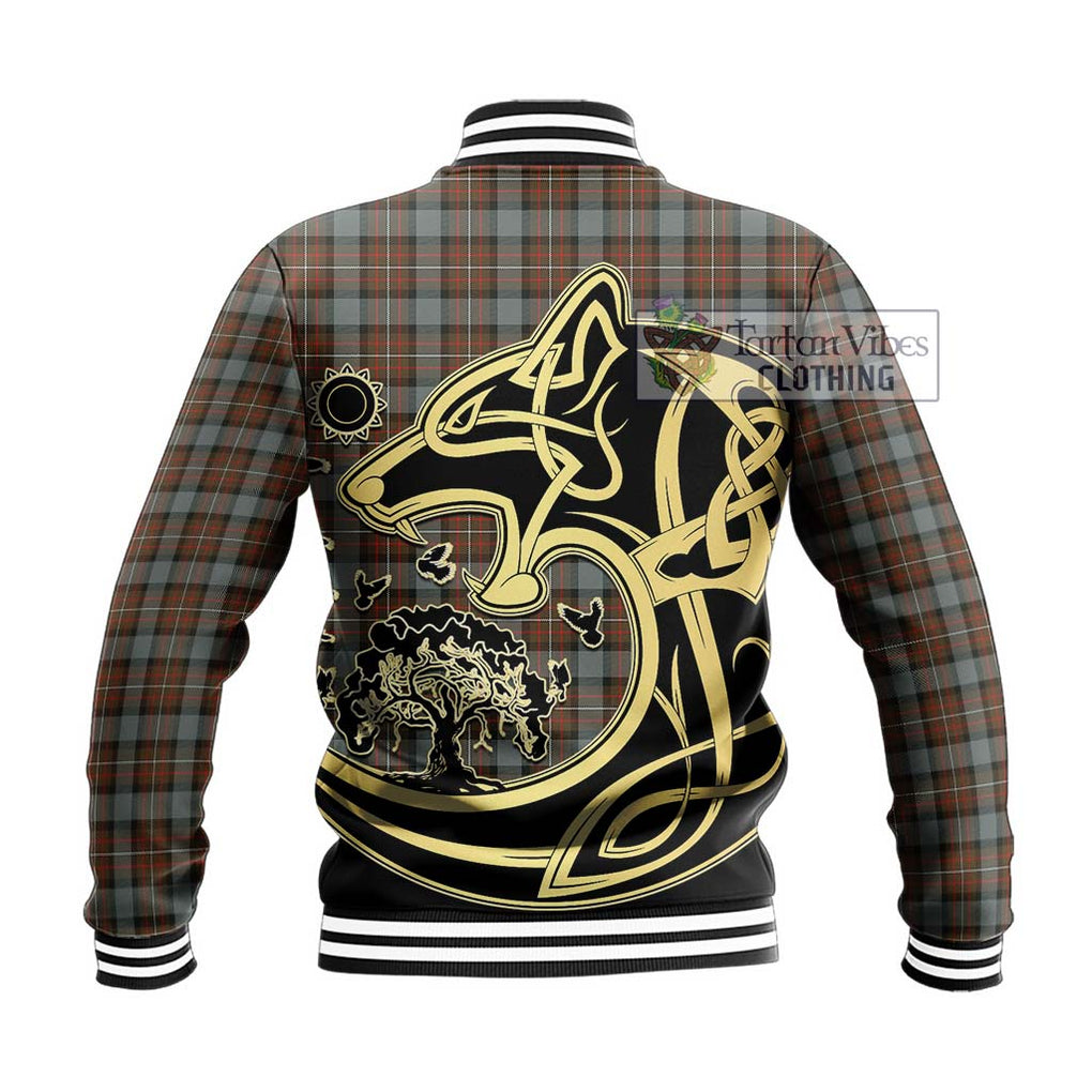 Ferguson Weathered Tartan Baseball Jacket with Family Crest Celtic Wolf Style - Tartan Vibes Clothing