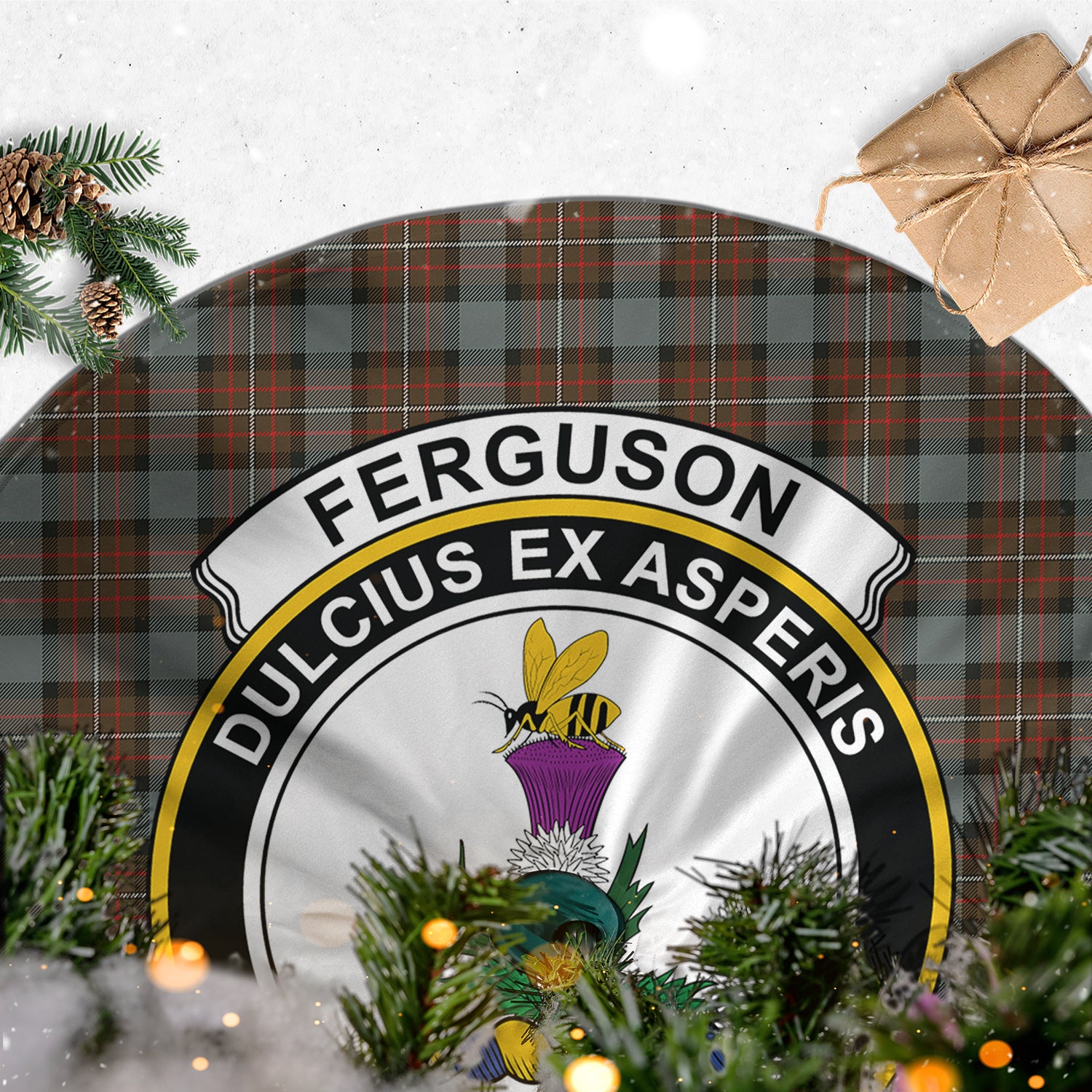 Ferguson Weathered Tartan Christmas Tree Skirt with Family Crest - Tartanvibesclothing