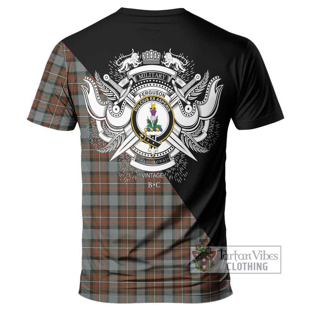 Ferguson Weathered Tartan T-Shirt with Family Crest and Military Logo Style - Tartanvibesclothing Shop