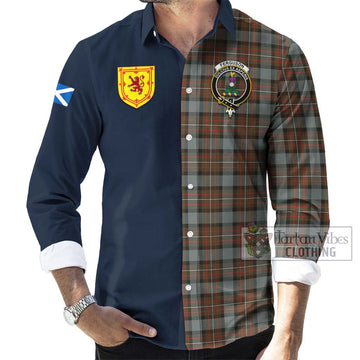 Ferguson Weathered Tartan Long Sleeve Button Shirt Alba with Scottish Lion Royal Arm Half Style