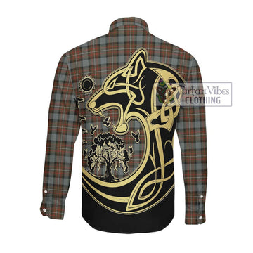 Ferguson Weathered Tartan Long Sleeve Button Shirt with Family Crest Celtic Wolf Style