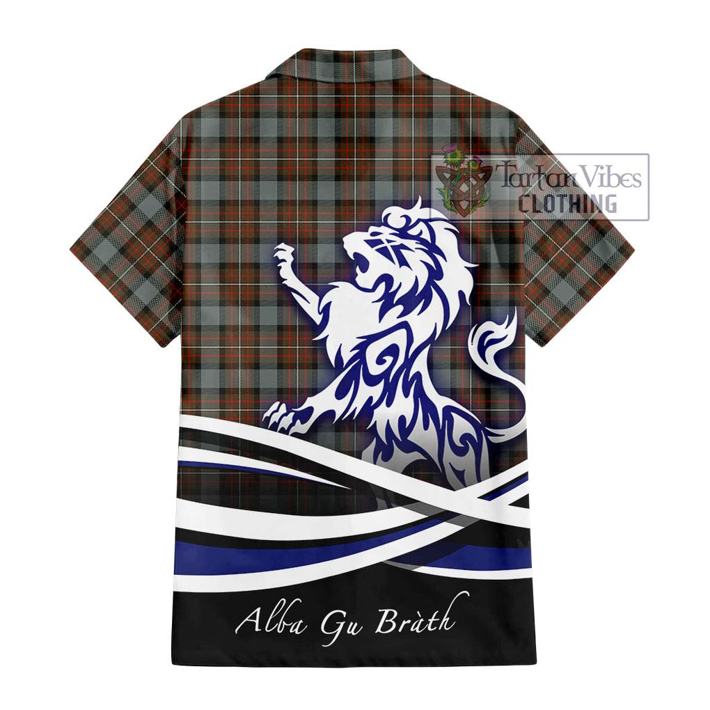 Ferguson Weathered Tartan Short Sleeve Button Shirt with Alba Gu Brath Regal Lion Emblem - Tartanvibesclothing Shop