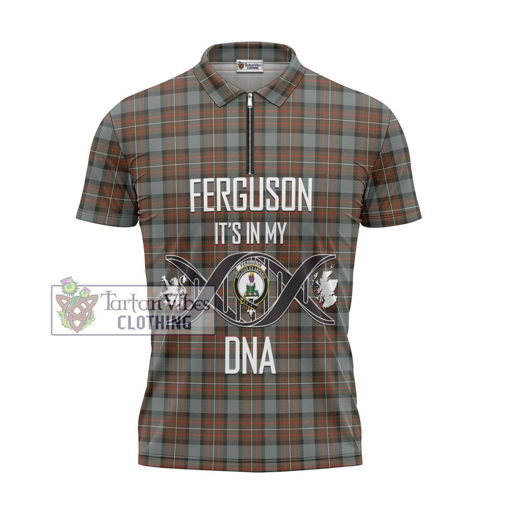 Ferguson Weathered Tartan Zipper Polo Shirt with Family Crest DNA In Me Style - Tartanvibesclothing Shop