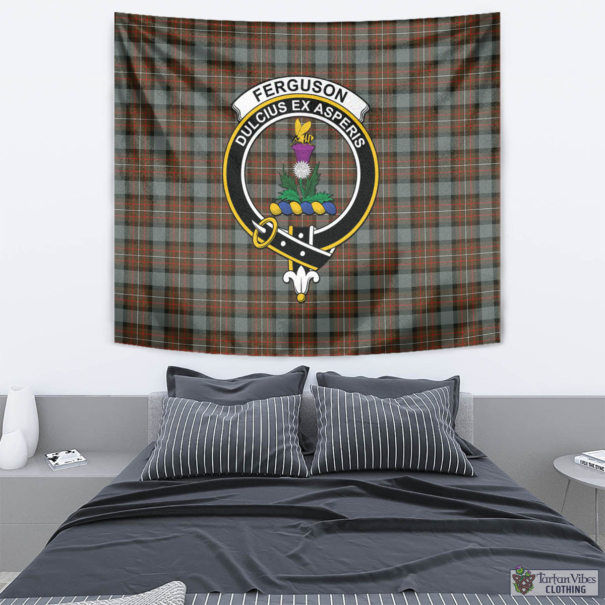 Tartan Vibes Clothing Ferguson Weathered Tartan Tapestry Wall Hanging and Home Decor for Room with Family Crest