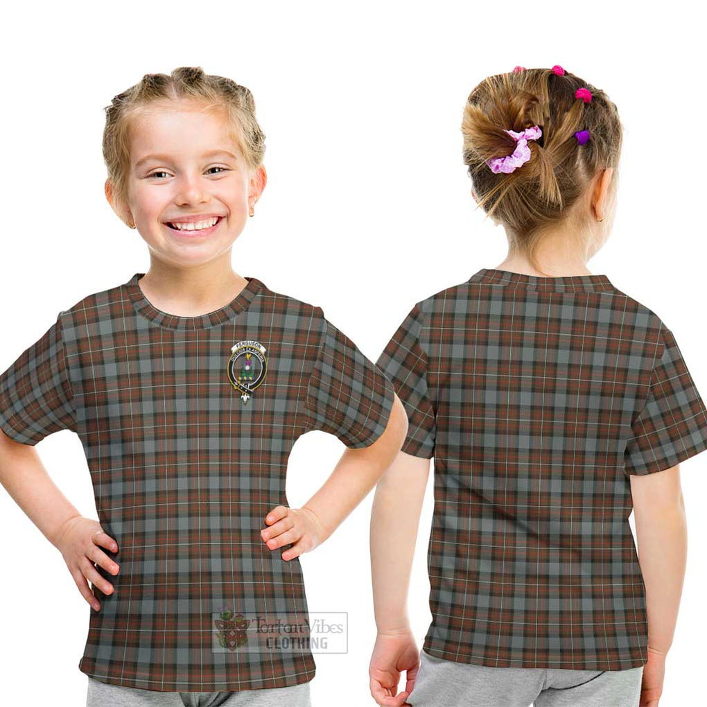 Ferguson Weathered Tartan Kid T-Shirt with Family Crest - Tartanvibesclothing Shop