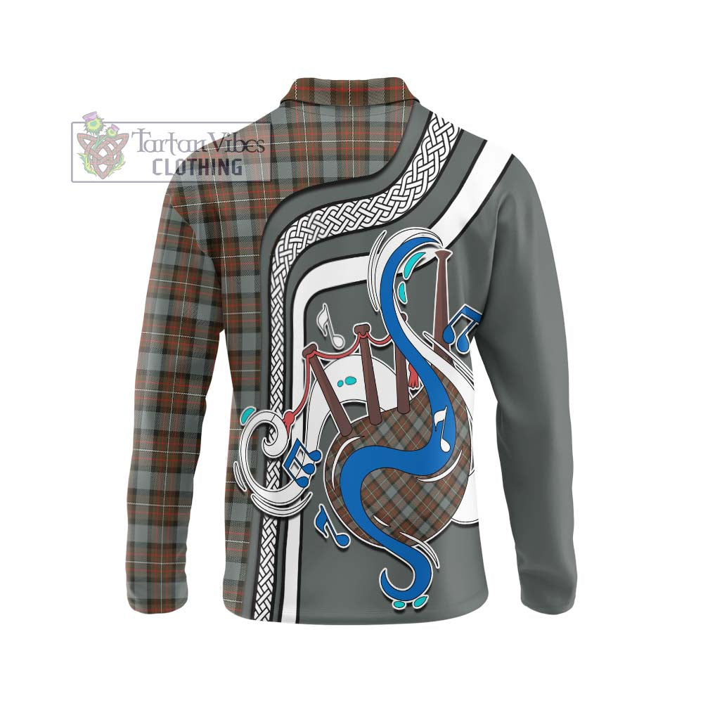 Tartan Vibes Clothing Ferguson Weathered Tartan Long Sleeve Polo Shirt with Epic Bagpipe Style