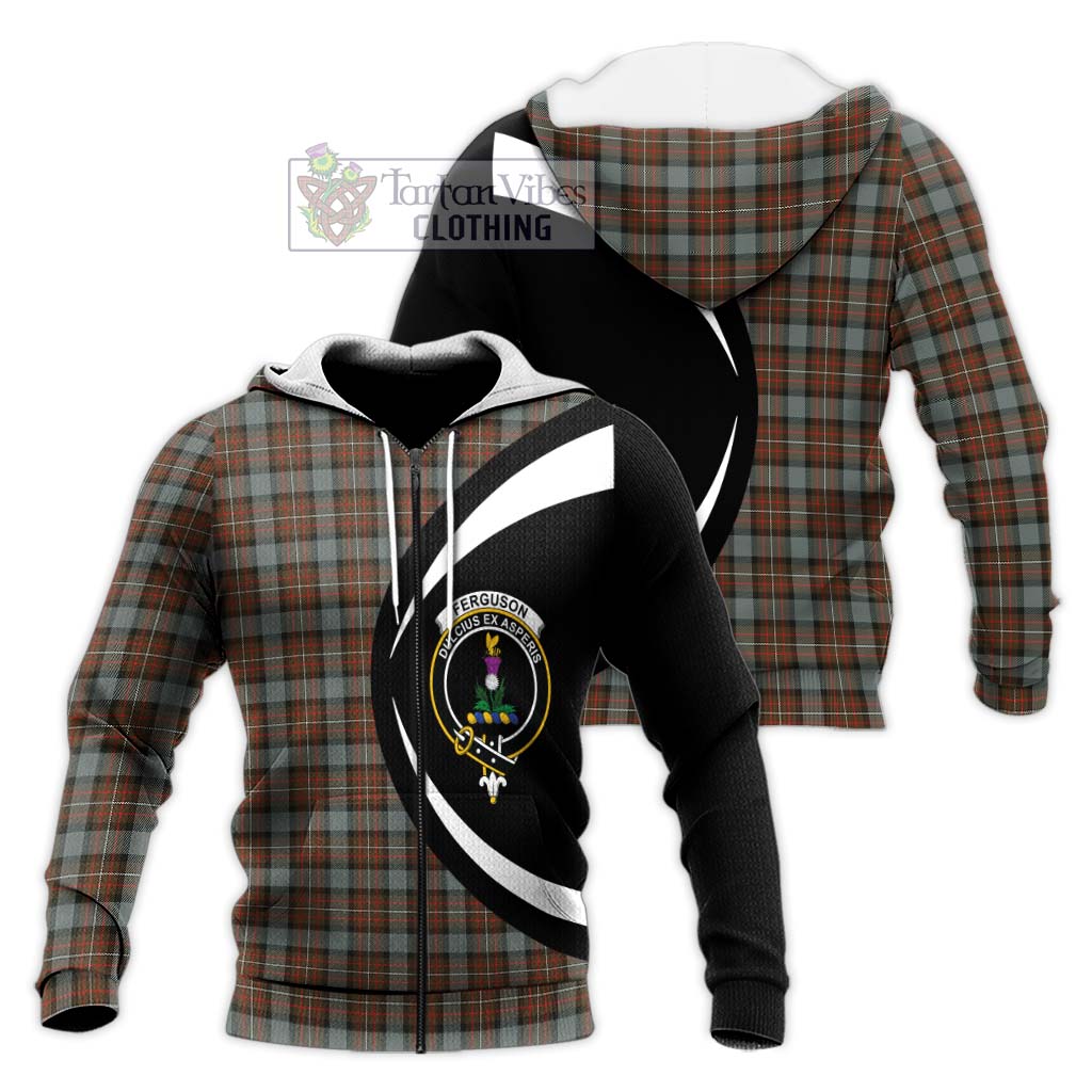 Ferguson Weathered Tartan Knitted Hoodie with Family Crest Circle Style Unisex Knitted Zip Hoodie - Tartan Vibes Clothing