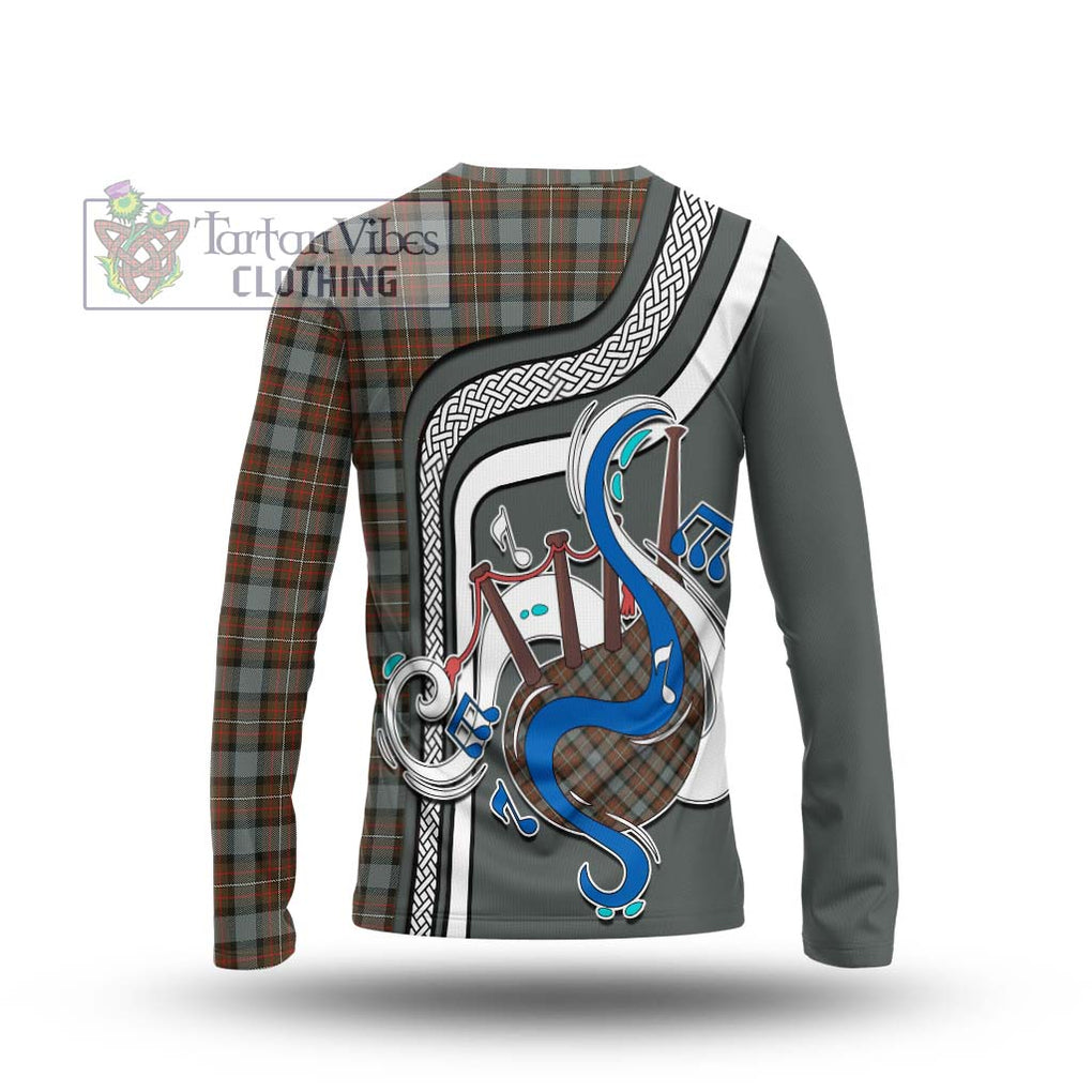 Tartan Vibes Clothing Ferguson Weathered Tartan Long Sleeve T-Shirt with Epic Bagpipe Style