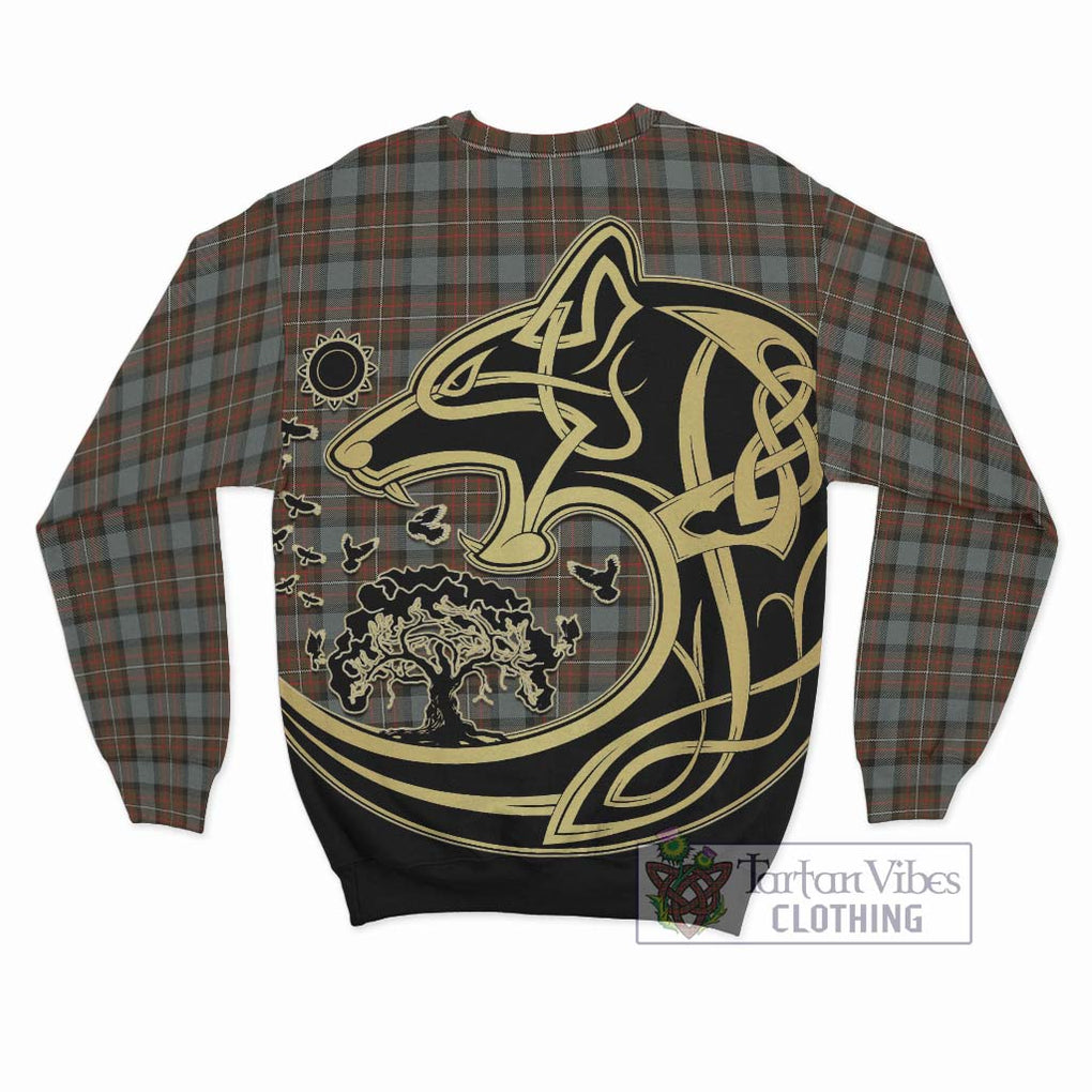 Ferguson Weathered Tartan Sweatshirt with Family Crest Celtic Wolf Style - Tartan Vibes Clothing