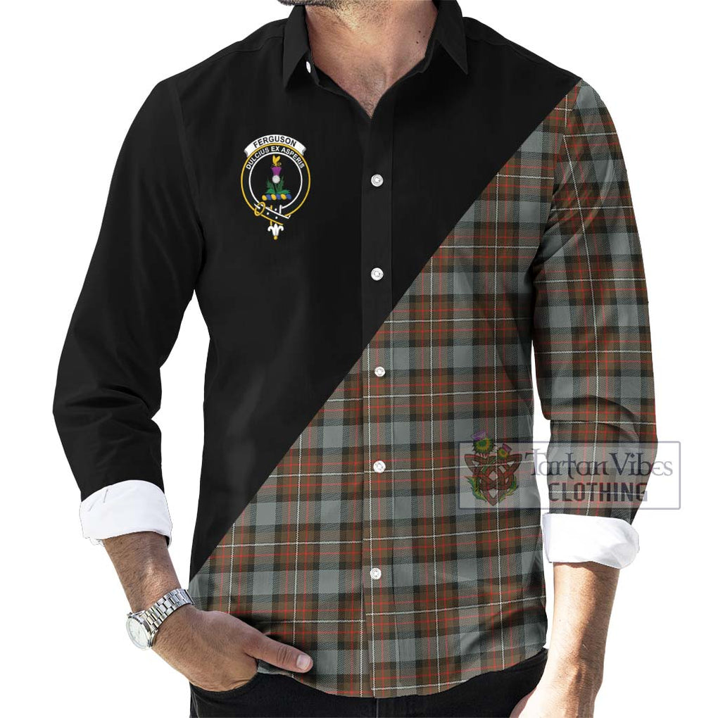 Ferguson Weathered Tartan Long Sleeve Button Shirt with Family Crest and Military Logo Style - Tartanvibesclothing Shop