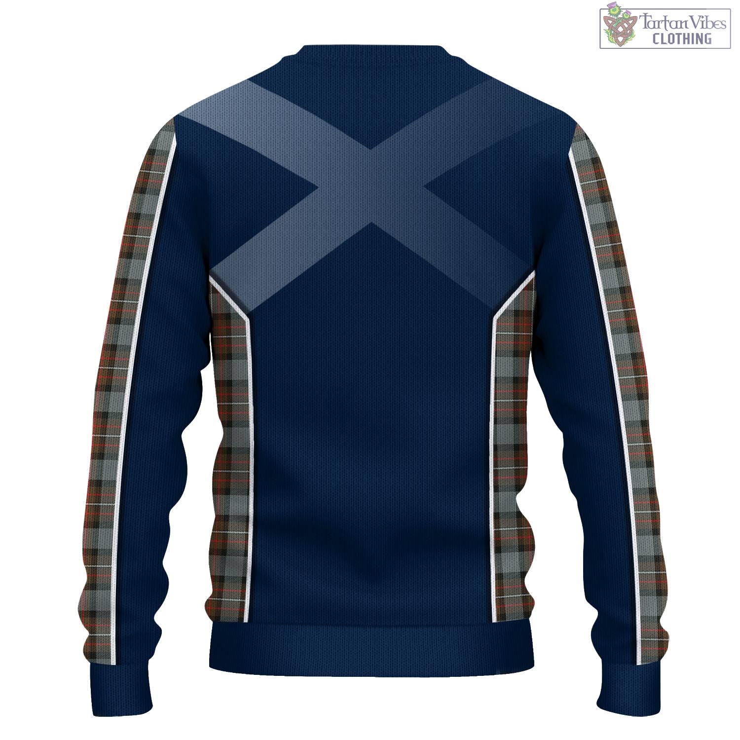 Tartan Vibes Clothing Ferguson Weathered Tartan Knitted Sweatshirt with Family Crest and Scottish Thistle Vibes Sport Style