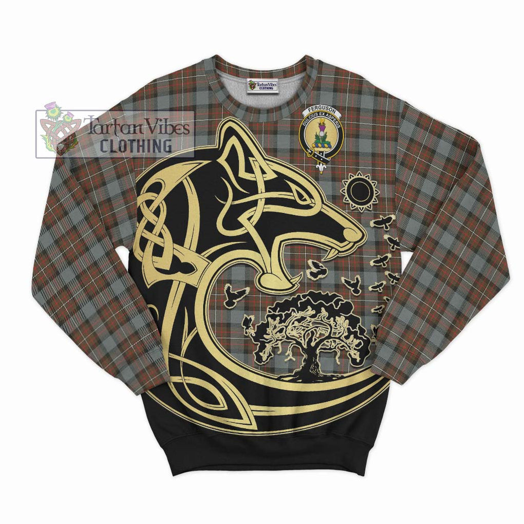 Ferguson Weathered Tartan Sweatshirt with Family Crest Celtic Wolf Style - Tartan Vibes Clothing