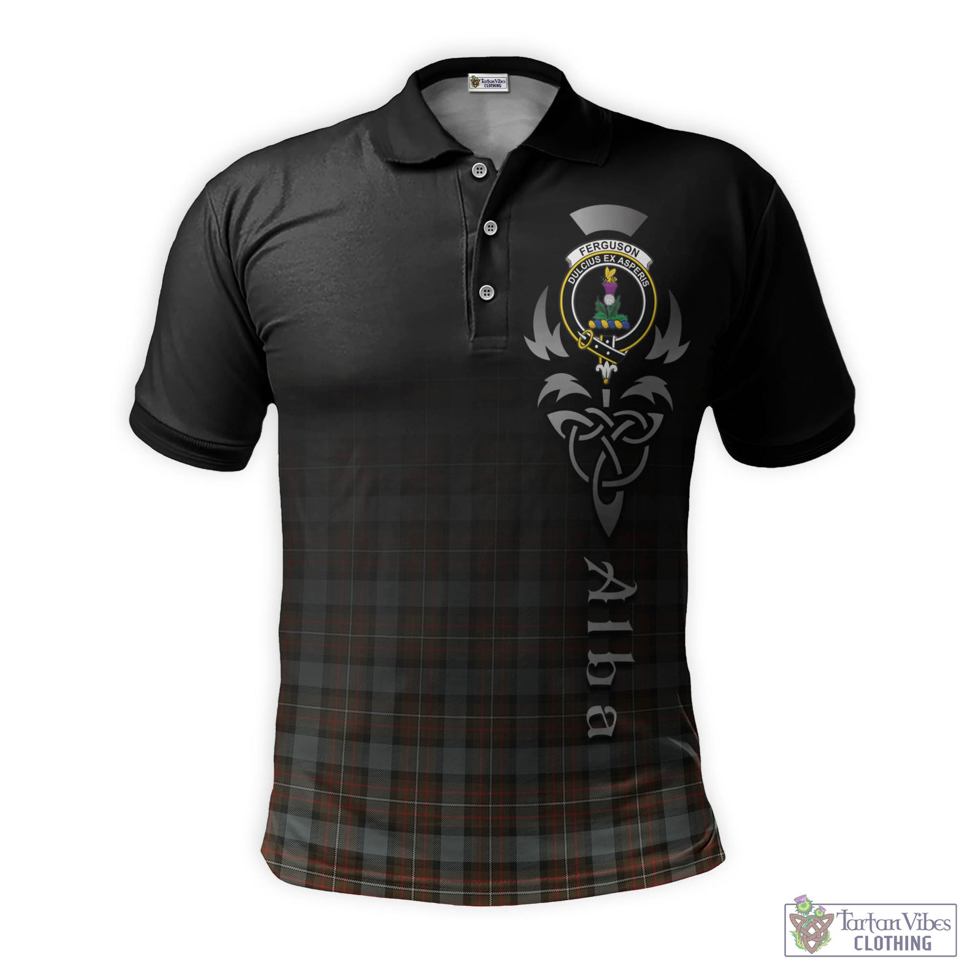 Tartan Vibes Clothing Ferguson Weathered Tartan Polo Shirt Featuring Alba Gu Brath Family Crest Celtic Inspired