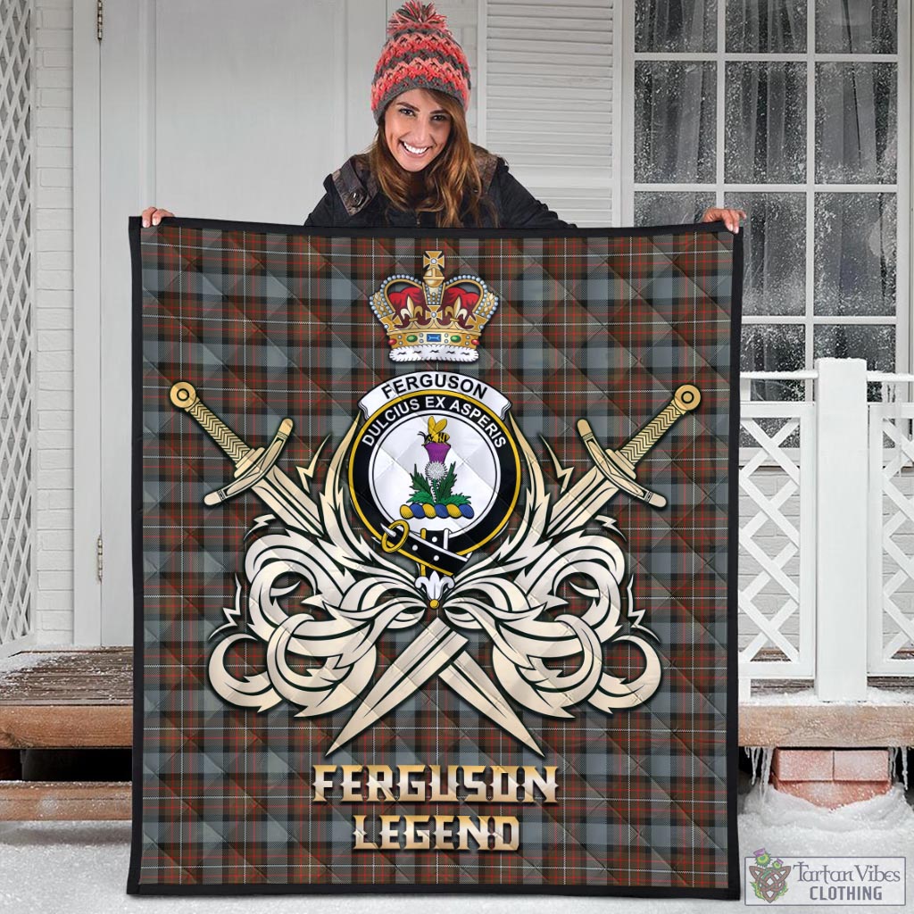 Tartan Vibes Clothing Ferguson Weathered Tartan Quilt with Clan Crest and the Golden Sword of Courageous Legacy