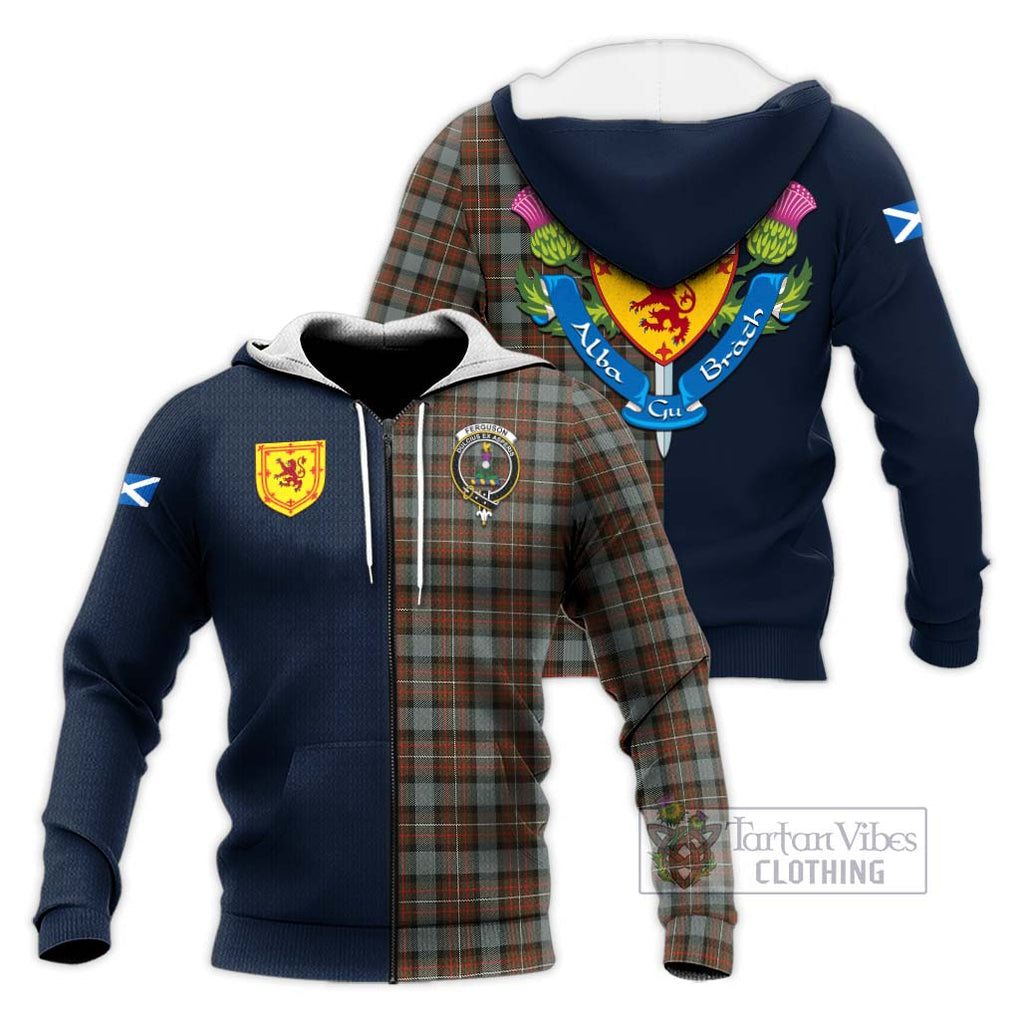 Tartan Vibes Clothing Ferguson Weathered Tartan Knitted Hoodie with Scottish Lion Royal Arm Half Style