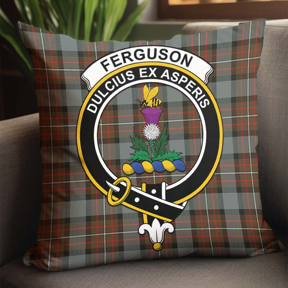 Ferguson Weathered Tartan Pillow Cover with Family Crest - Tartanvibesclothing