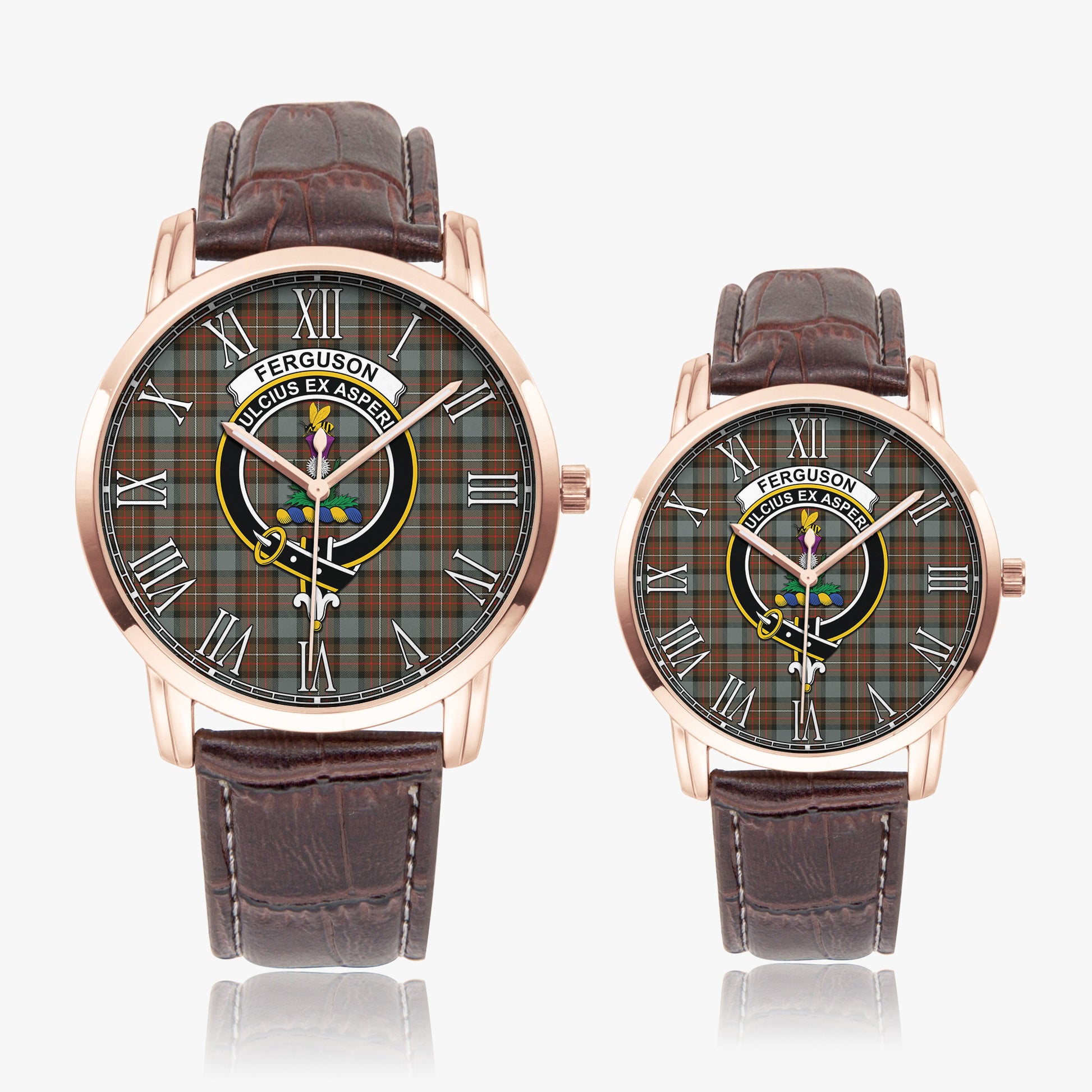 Ferguson Weathered Tartan Family Crest Leather Strap Quartz Watch - Tartanvibesclothing