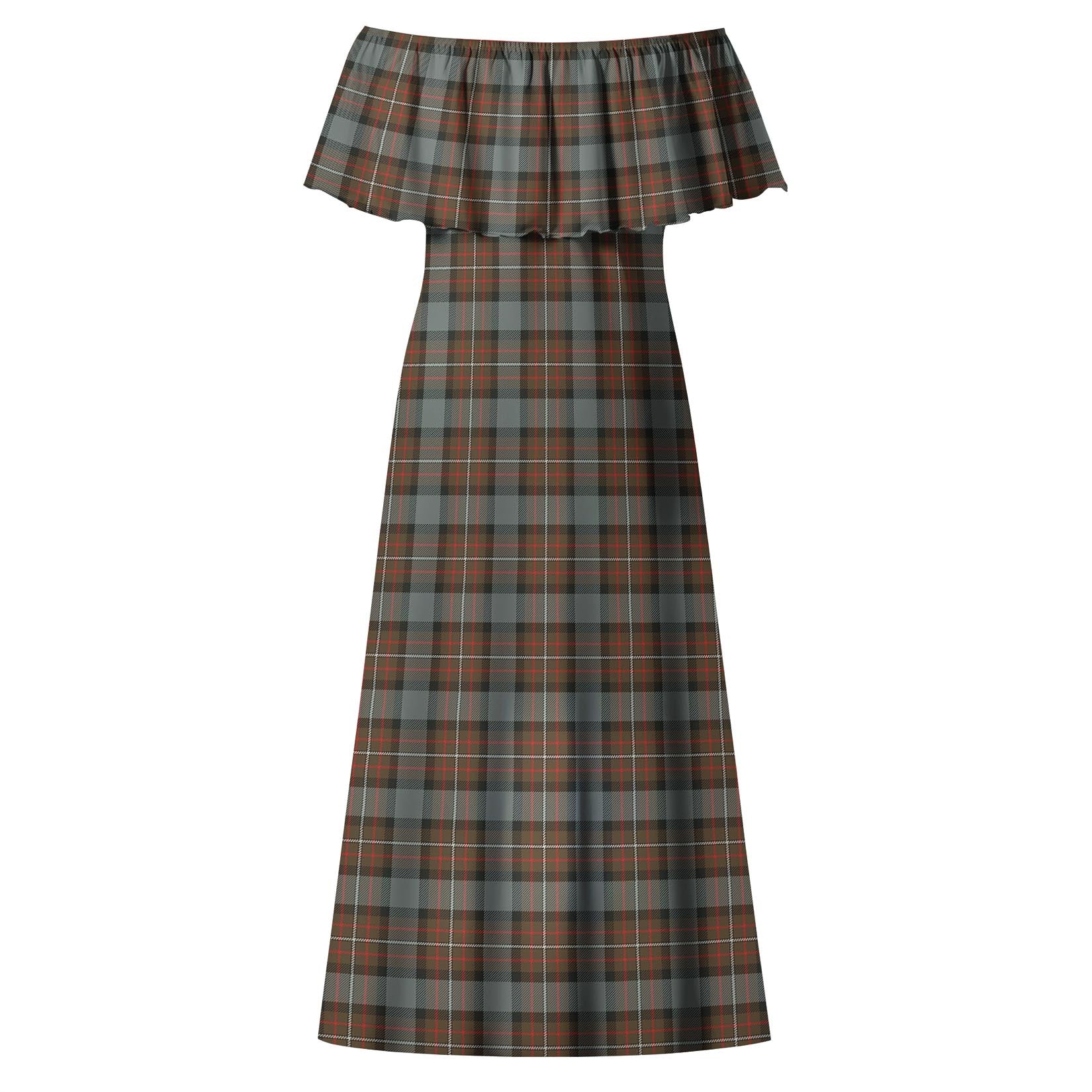 Ferguson Weathered Tartan Off Shoulder Long Dress - Tartanvibesclothing