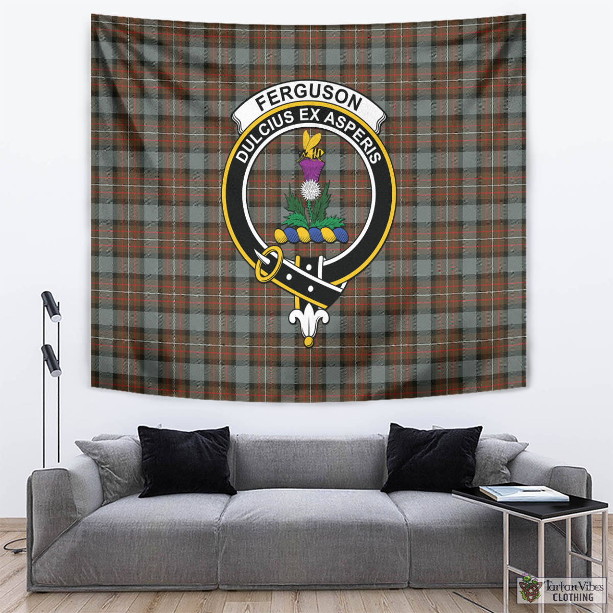 Tartan Vibes Clothing Ferguson Weathered Tartan Tapestry Wall Hanging and Home Decor for Room with Family Crest