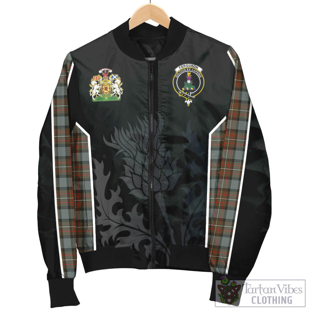 Tartan Vibes Clothing Ferguson Weathered Tartan Bomber Jacket with Family Crest and Scottish Thistle Vibes Sport Style