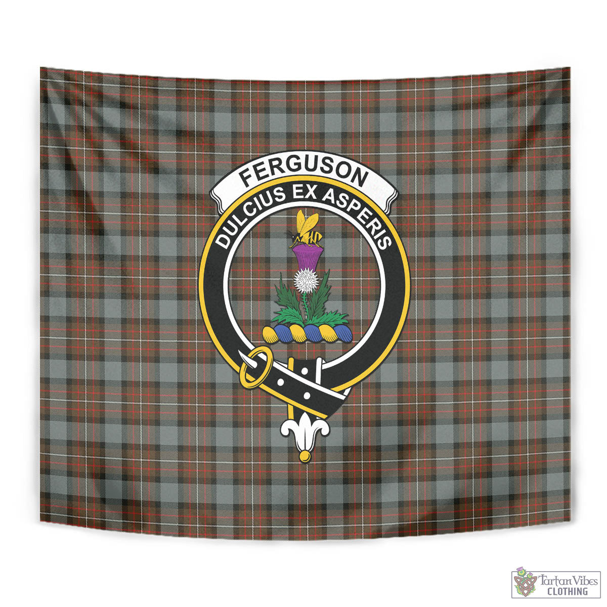 Tartan Vibes Clothing Ferguson Weathered Tartan Tapestry Wall Hanging and Home Decor for Room with Family Crest