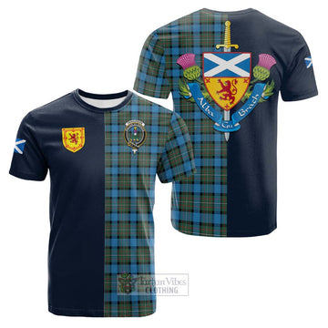 Fergusson Ancient Tartan Cotton T-shirt Alba with Scottish Lion Royal Arm Half Style