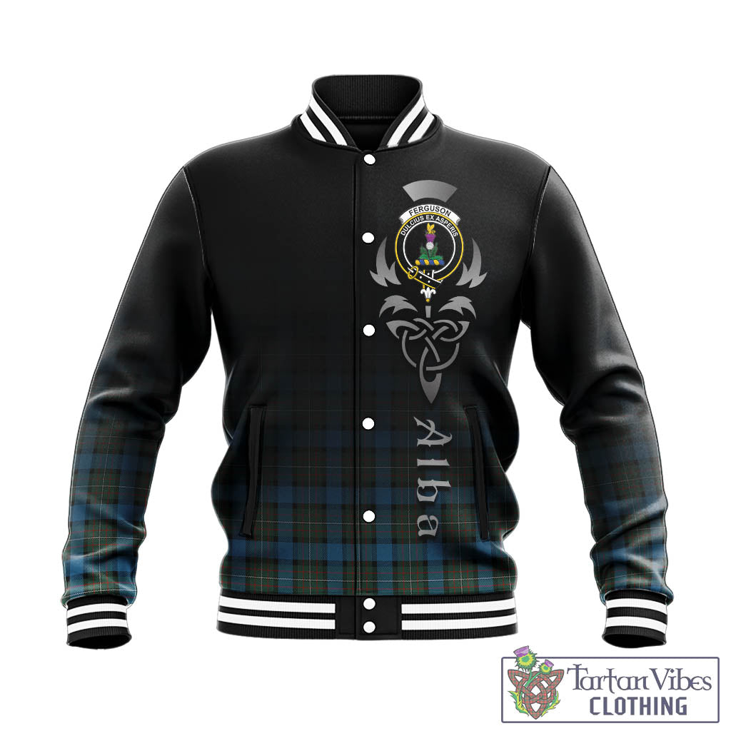 Tartan Vibes Clothing Fergusson Ancient Tartan Baseball Jacket Featuring Alba Gu Brath Family Crest Celtic Inspired