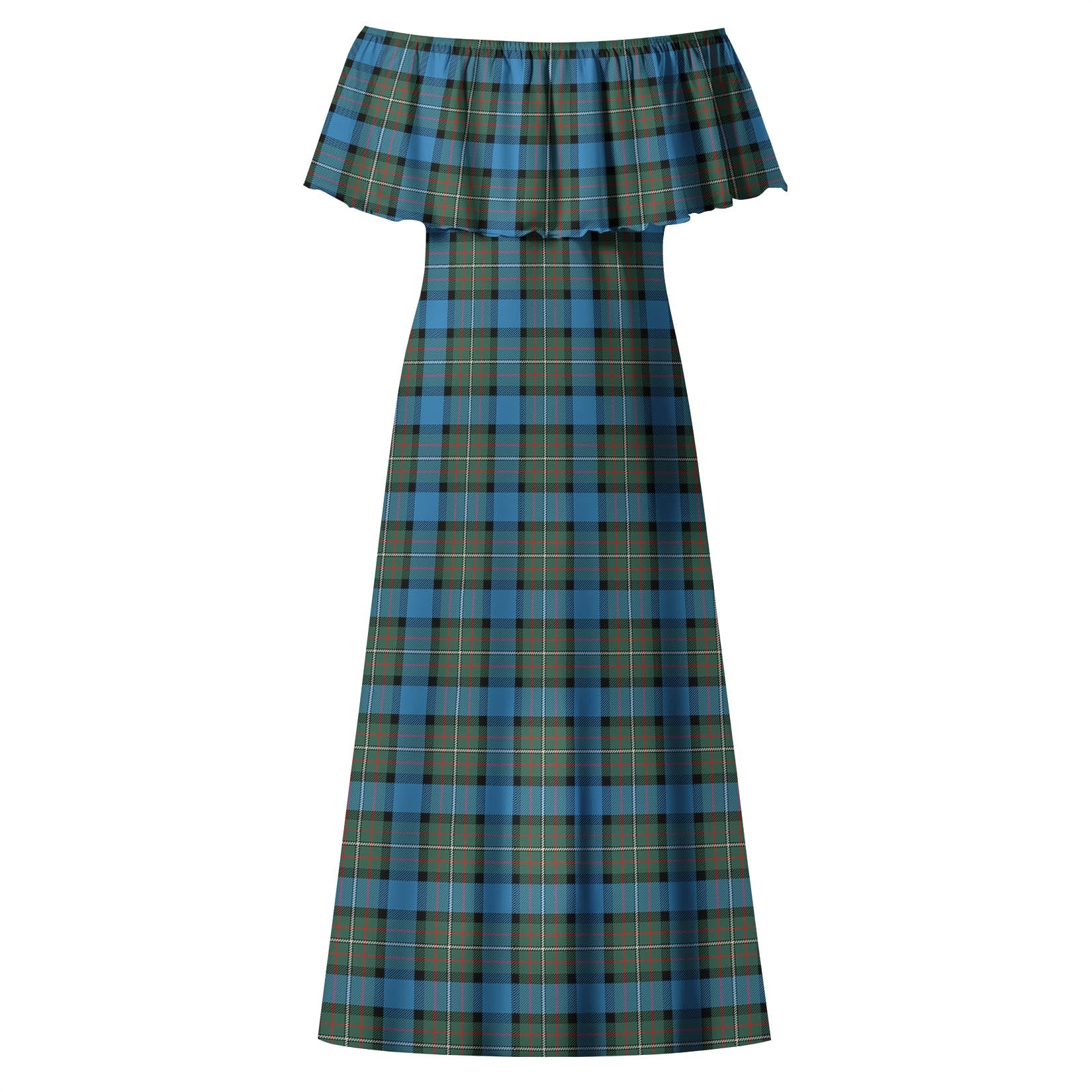 Fergusson Ancient Tartan Off Shoulder Long Dress - Tartanvibesclothing