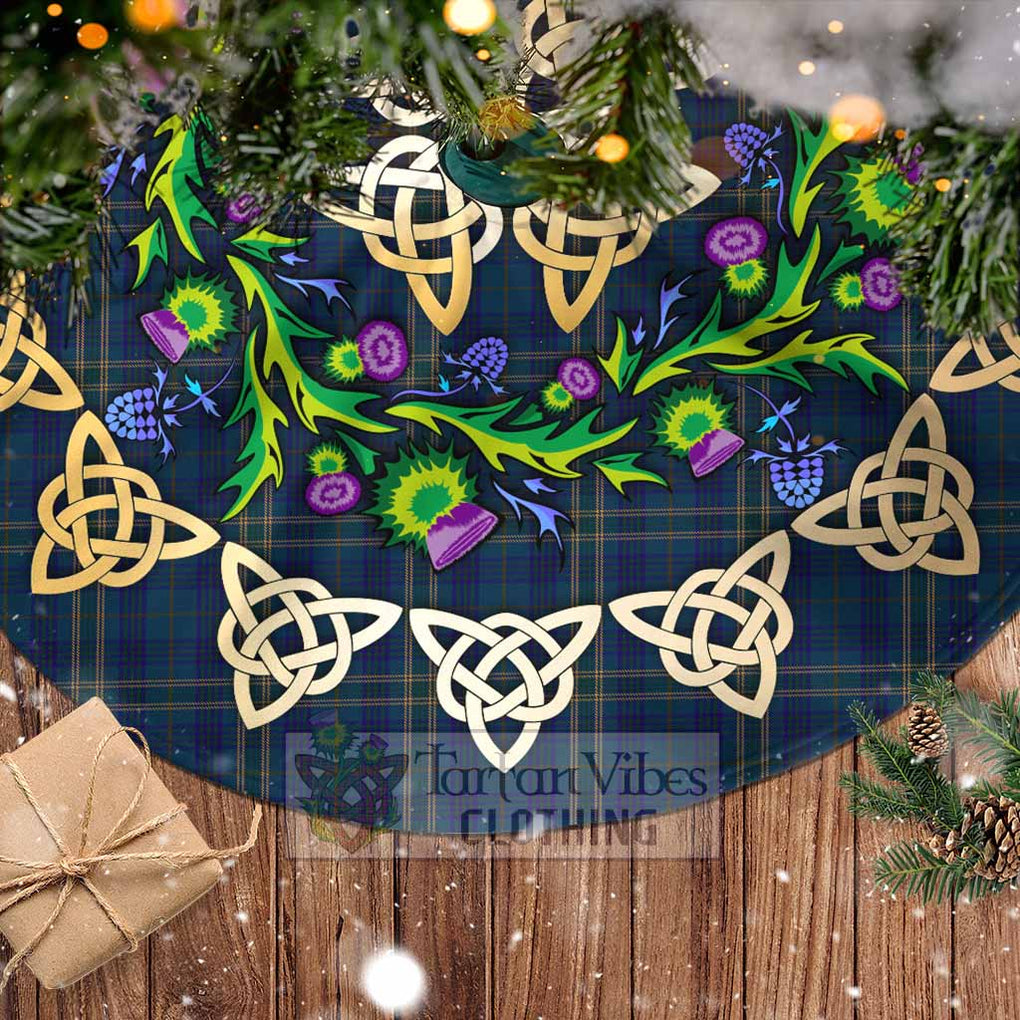 Tartan Vibes Clothing Fermanagh County Ireland Tartan Christmas Tree Skirt with Thistle Celtic Knot Style