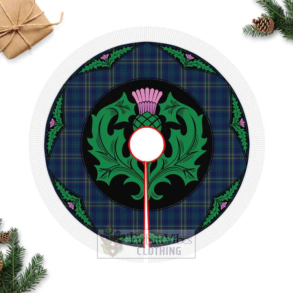 Fermanagh County Ireland Tartan Christmas Tree Skirt Scottish Thistle Style Fringed Tree Skirts - Tartan Vibes Clothing
