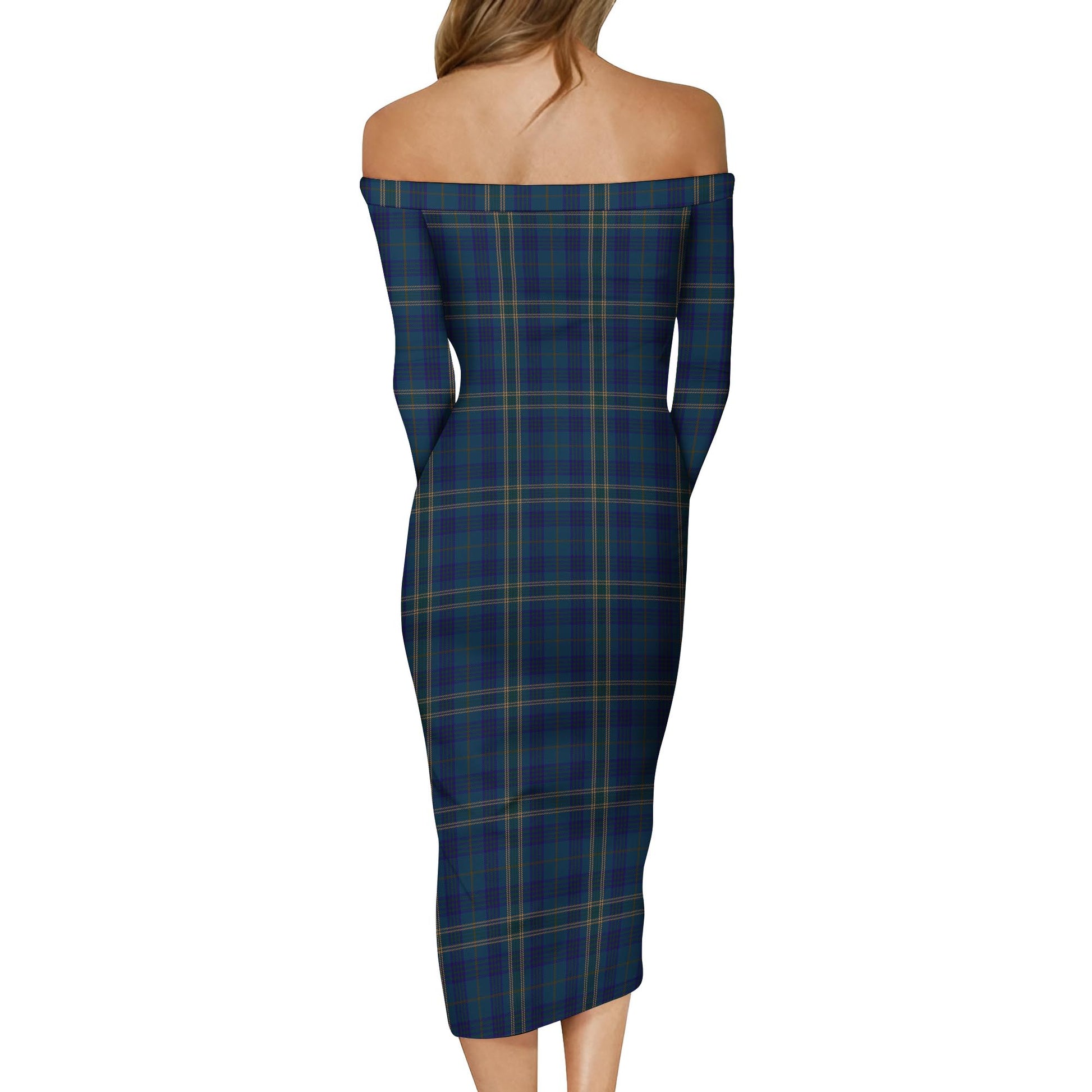 Fermanagh County Ireland Tartan Off Shoulder Lady Dress - Tartanvibesclothing