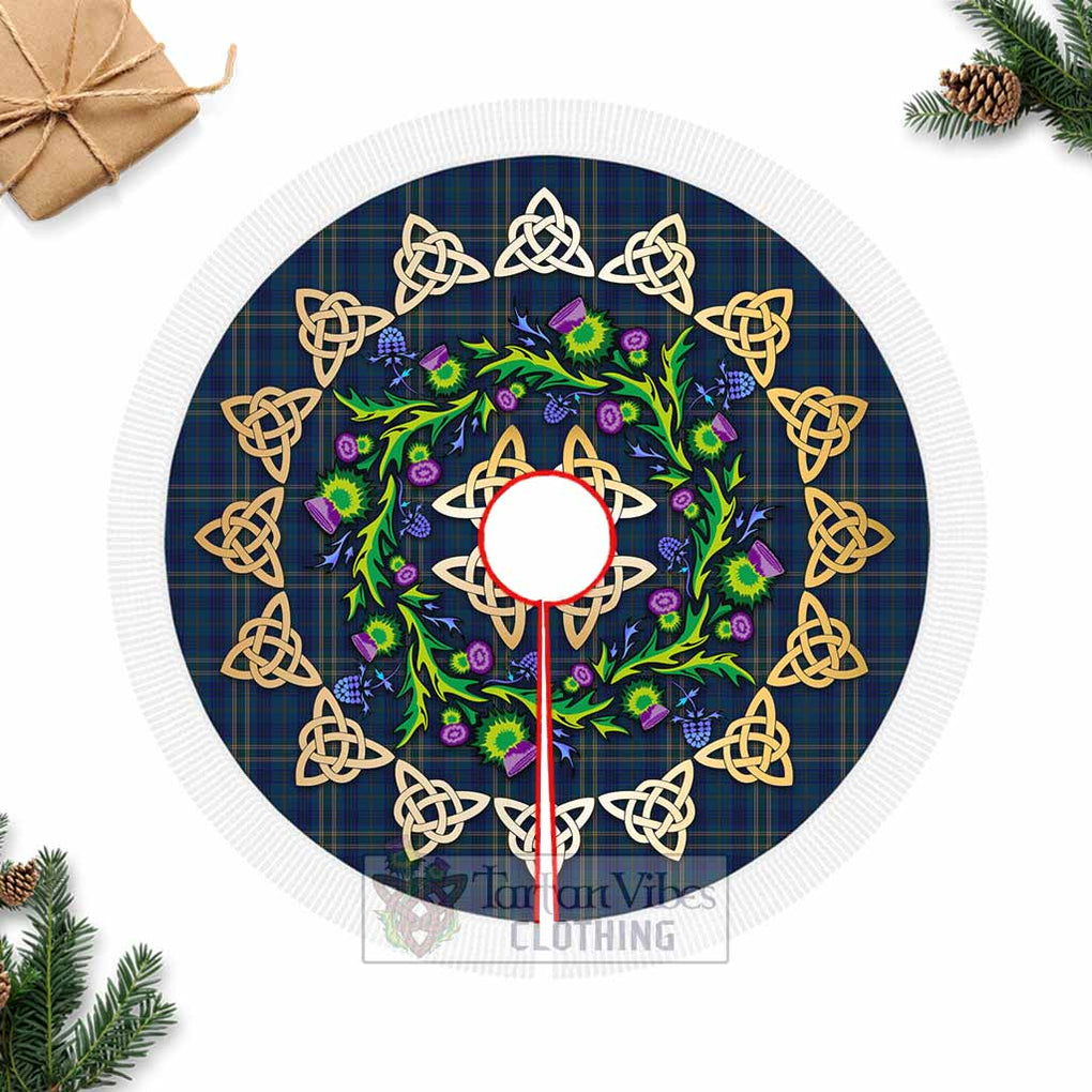 Tartan Vibes Clothing Fermanagh County Ireland Tartan Christmas Tree Skirt with Thistle Celtic Knot Style