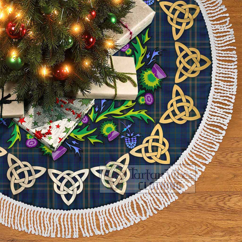 Tartan Vibes Clothing Fermanagh County Ireland Tartan Christmas Tree Skirt with Thistle Celtic Knot Style