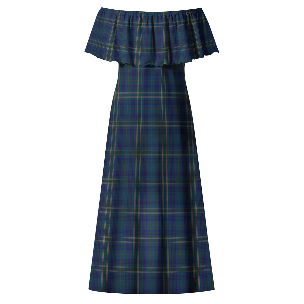 Fermanagh County Ireland Tartan Off Shoulder Long Dress - Tartan Vibes Clothing