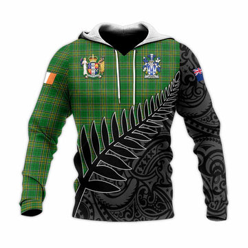 Ferris Irish Clan Tartan Knitted Hoodie with Coat of Arms New Zealand Silver Fern Half Style Unisex Knitted Pullover Hoodie - Tartan Vibes Clothing